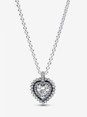 Pandora sparkling heart halo pendant necklace sterling silver women’s luxury‎
